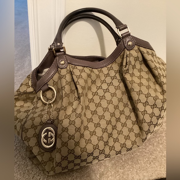 Vintage Authentic Larger GUCCI SUKEY Bag with lavender / purple trim RARE - Picture 7 of 16